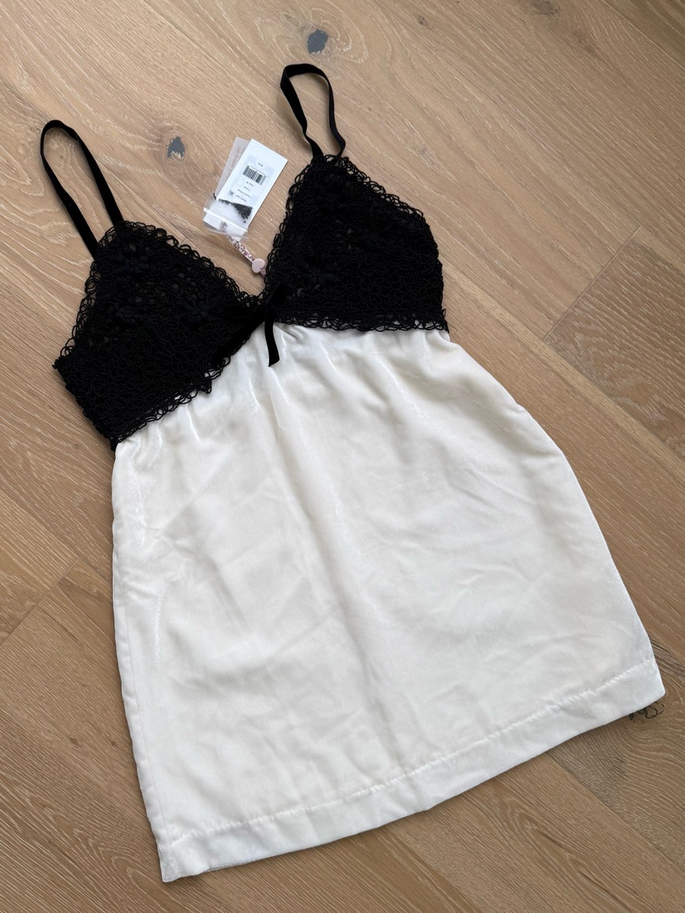 BCBG Black Lace & Cream Satin Chemise